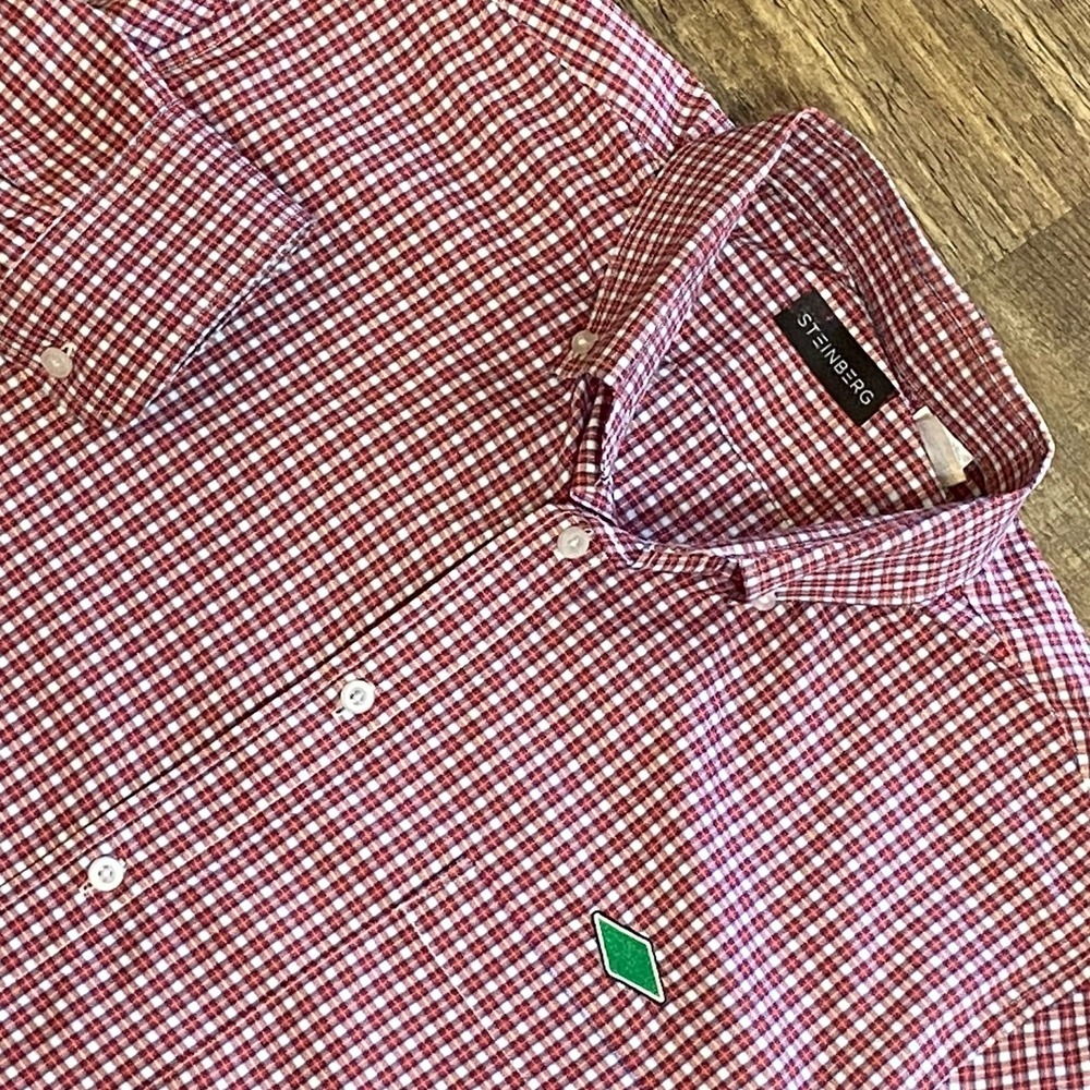 Steinberg Red Checkered Mens Shirt L Plaid Performance Outdoor Casual Gingham